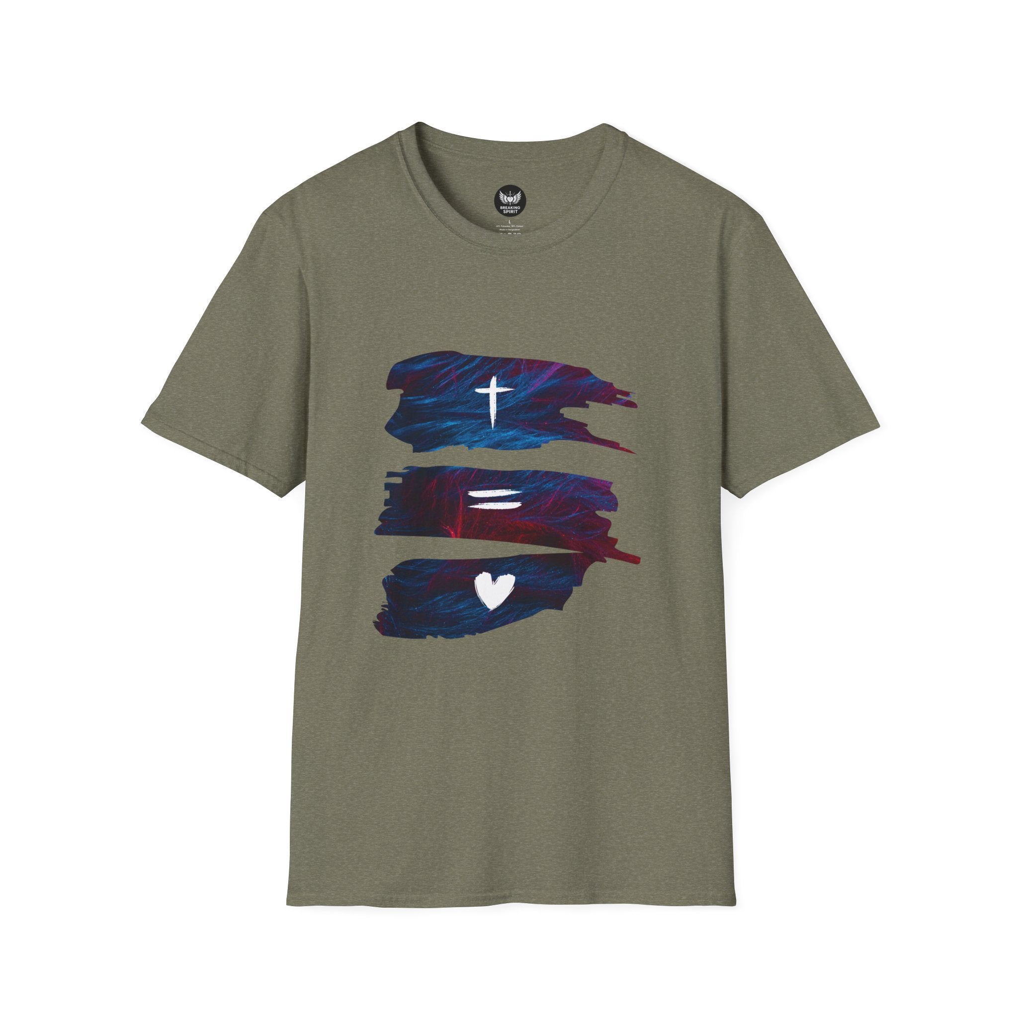 Cross, Equals, Heart shirt | Christian faith brushstroke design T-Shirt