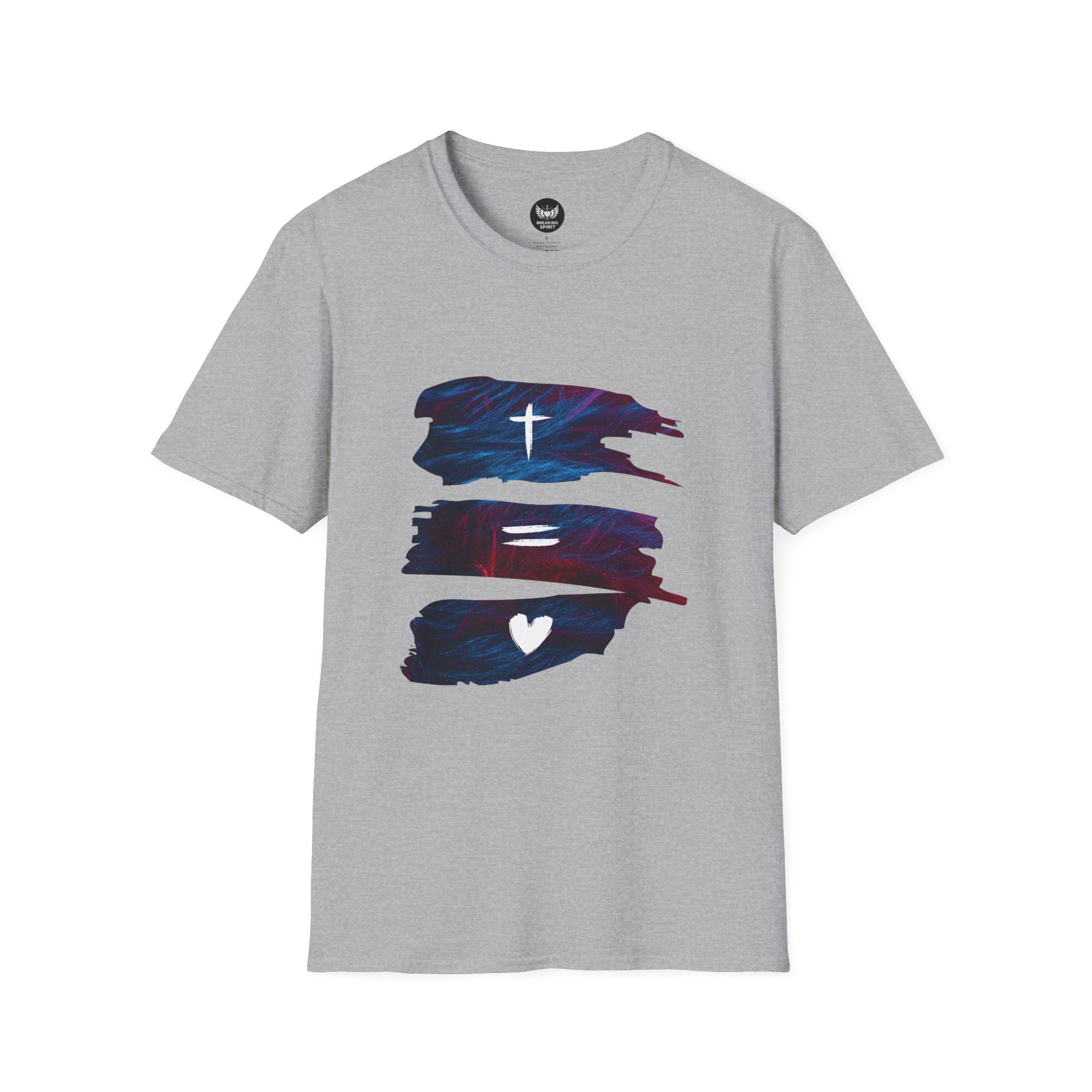 Cross, Equals, Heart shirt | Christian faith brushstroke design T-Shirt