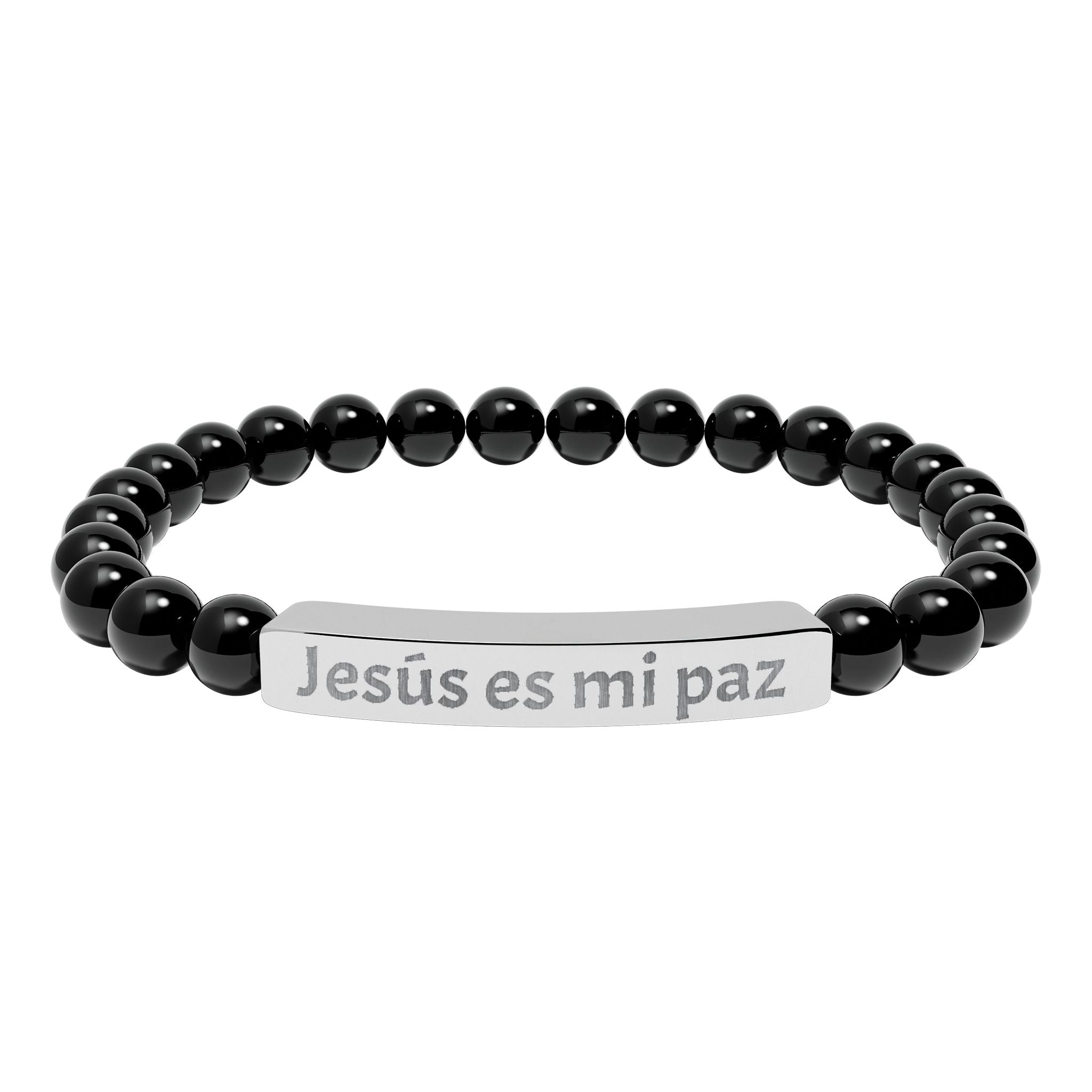 Engraved 'Jesús es mi paz' Natural Stone Bar Bracelet