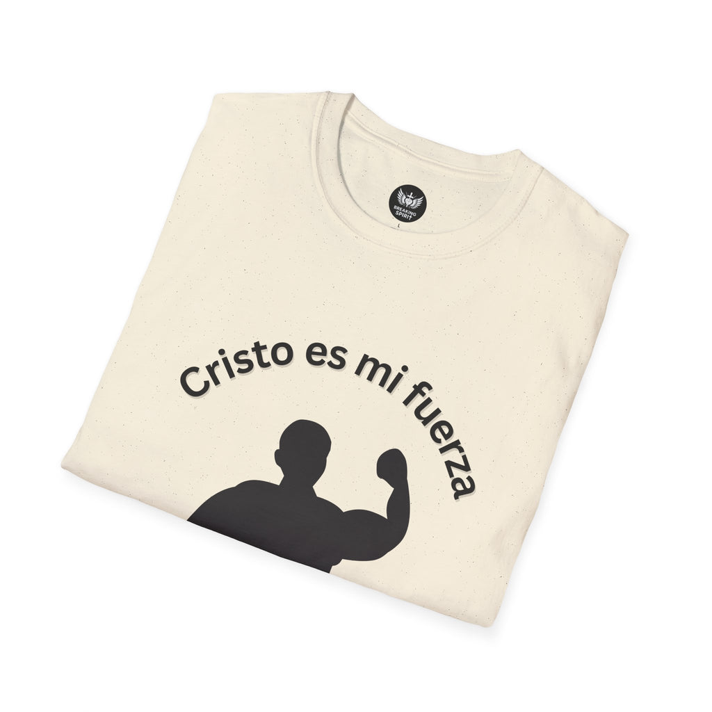 Camiseta Cristo Es Mi Fuerza — Camiseta cristiana en español con silueta de hombre fuerte