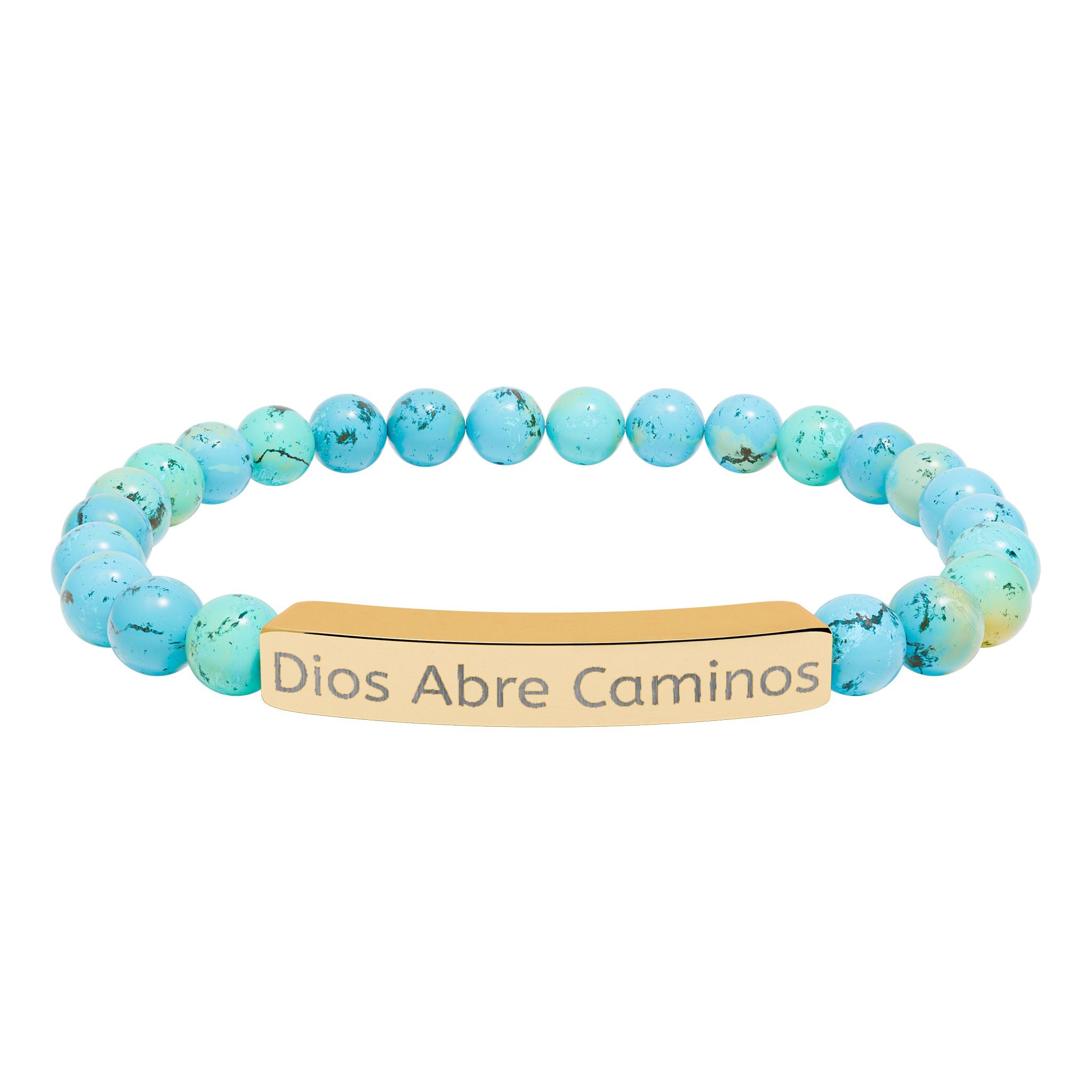 Engraved Natural Stone Stretch Bracelet — "Dios Abre Caminos" Inspirational Bar