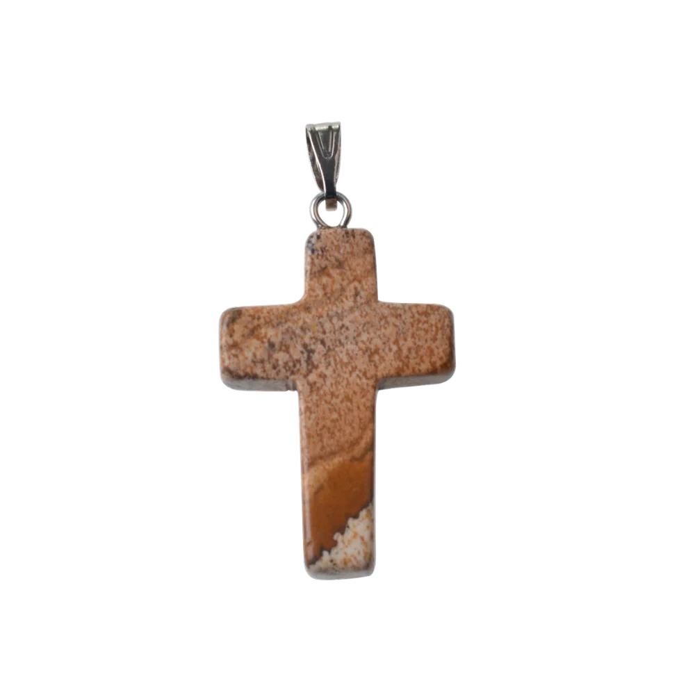 Natural Stone Cross Pendant Necklace Women Men 18inch Black Leather Cord Custom Crystal Choker Chakra Jewelry Findings