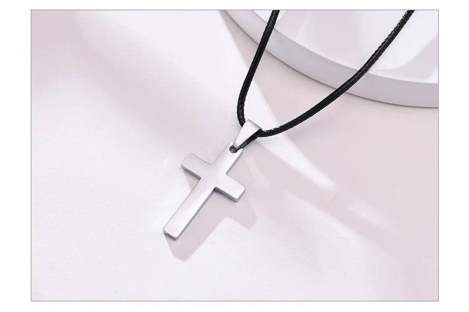 Vnox Simple Plain Cross Prayer Pendant Necklaces for Men, Anti Allergy Stainless Steel Religious Faith Collar Jewelry