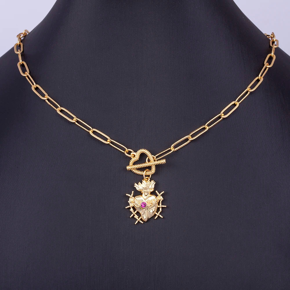 Nidin New Classic Christian Jesus Sacred Heart Pendant Men Women Catholic Religious Chain Necklace Jewelry Accessories Gift