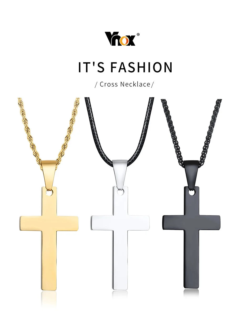 Vnox Simple Plain Cross Prayer Pendant Necklaces for Men, Anti Allergy Stainless Steel Religious Faith Collar Jewelry