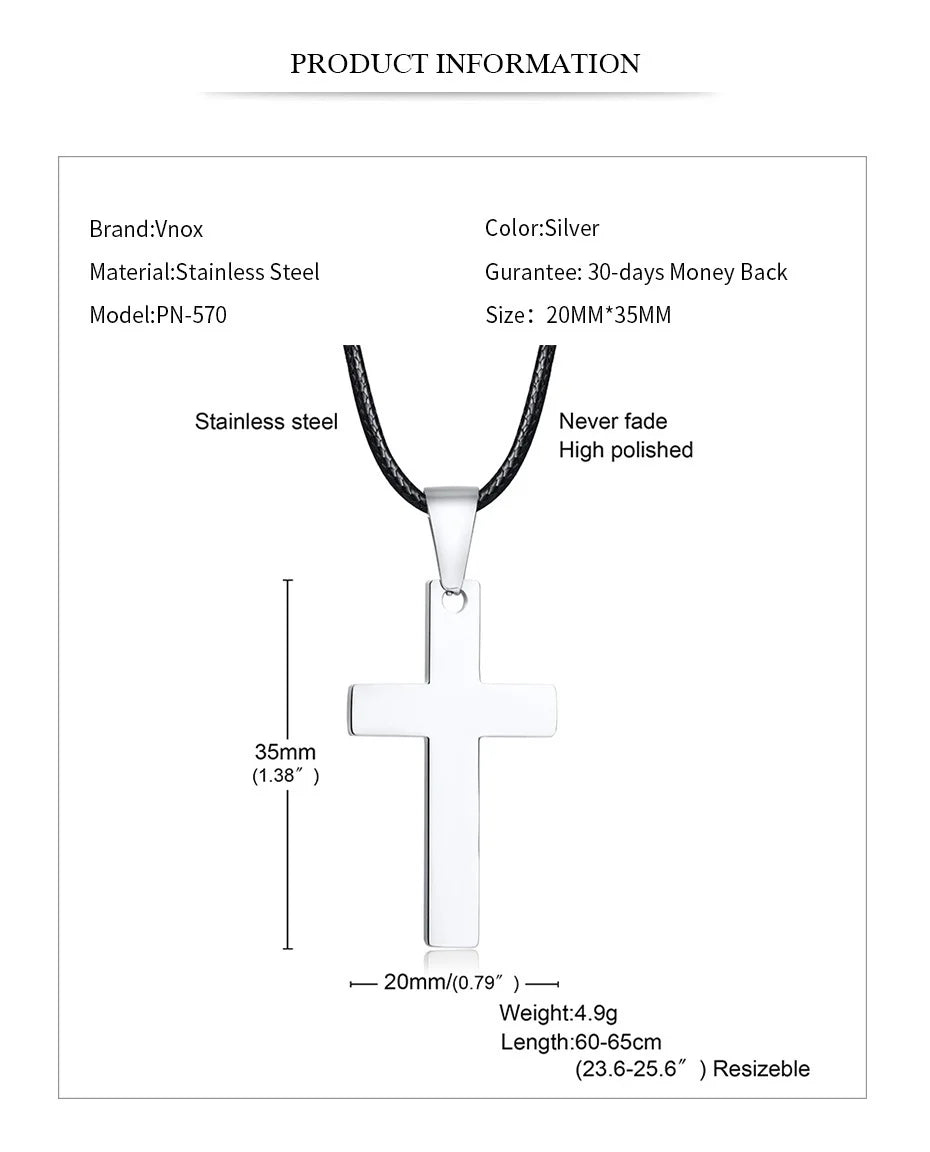 Vnox Simple Plain Cross Prayer Pendant Necklaces for Men, Anti Allergy Stainless Steel Religious Faith Collar Jewelry