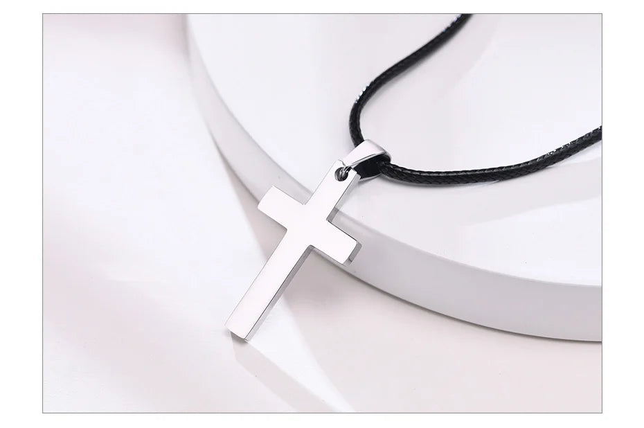 Vnox Simple Plain Cross Prayer Pendant Necklaces for Men, Anti Allergy Stainless Steel Religious Faith Collar Jewelry