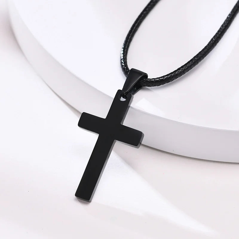 Vnox Simple Plain Cross Prayer Pendant Necklaces for Men, Anti Allergy Stainless Steel Religious Faith Collar Jewelry