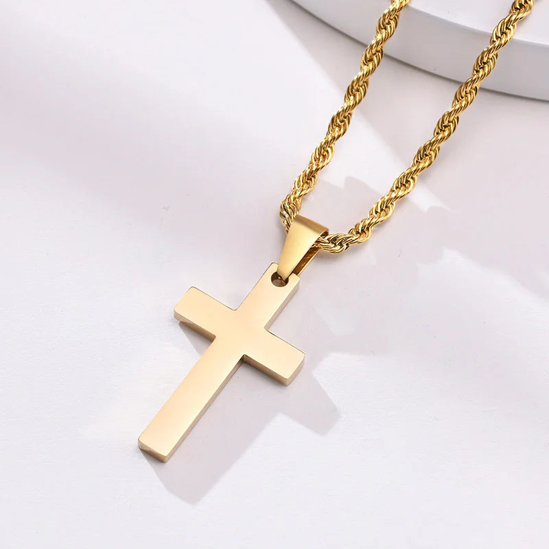 Vnox Simple Plain Cross Prayer Pendant Necklaces for Men, Anti Allergy Stainless Steel Religious Faith Collar Jewelry