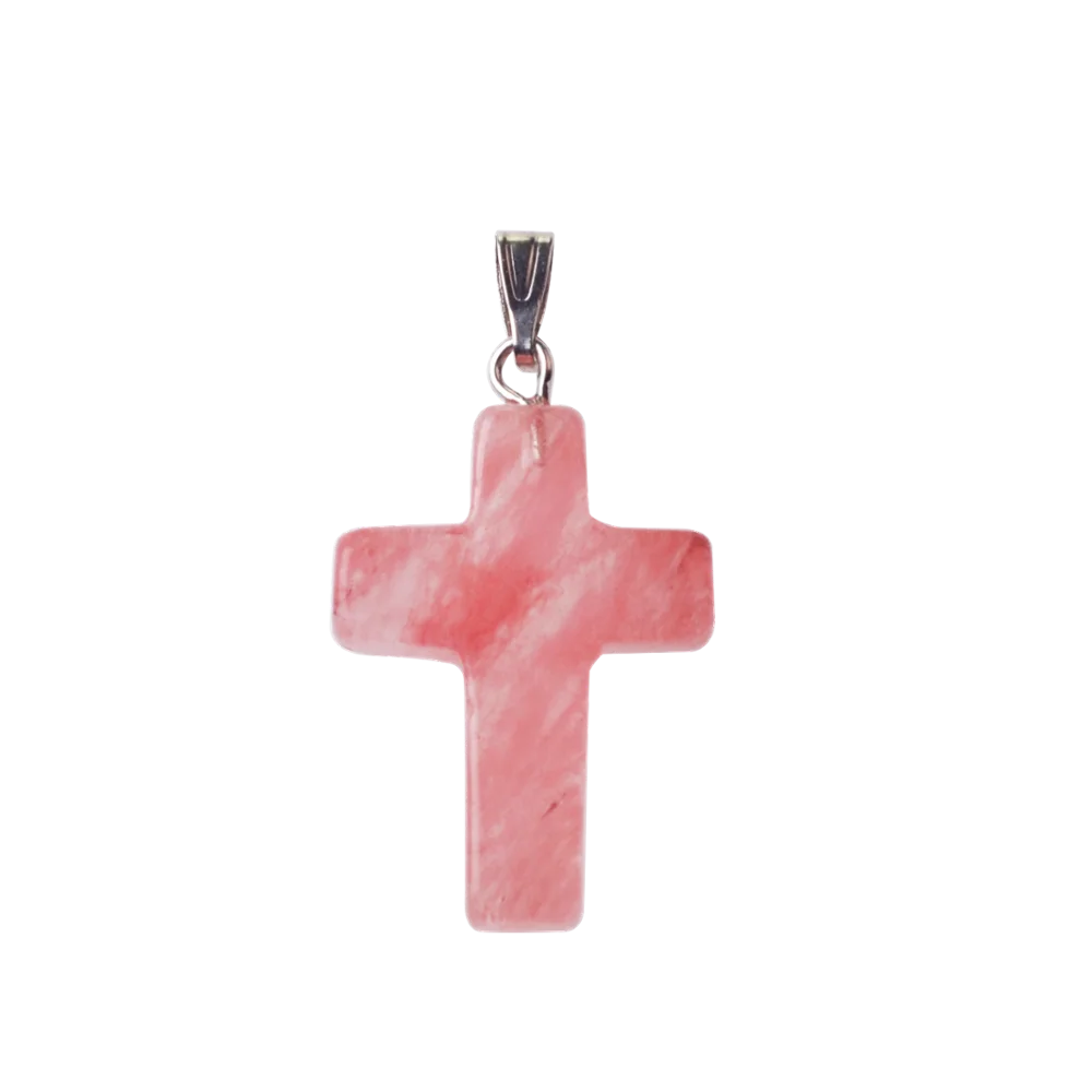 Natural Stone Cross Pendant Necklace Women Men 18inch Black Leather Cord Custom Crystal Choker Chakra Jewelry Findings