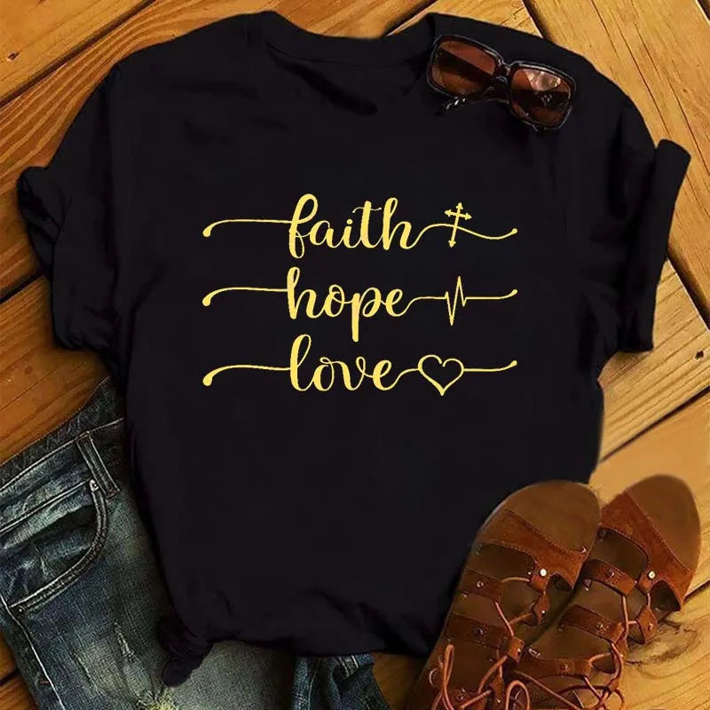 Maycaur Fashion Women T-shirt Christian Tops Harajuku Love Graphic Printed Tees Female T Shirts Casual Tees Tops Camisetas Mujer