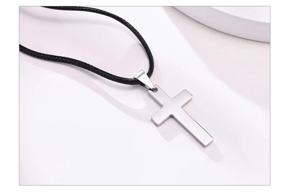 Vnox Simple Plain Cross Prayer Pendant Necklaces for Men, Anti Allergy Stainless Steel Religious Faith Collar Jewelry