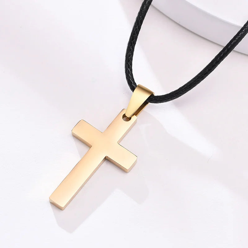 Vnox Simple Plain Cross Prayer Pendant Necklaces for Men, Anti Allergy Stainless Steel Religious Faith Collar Jewelry