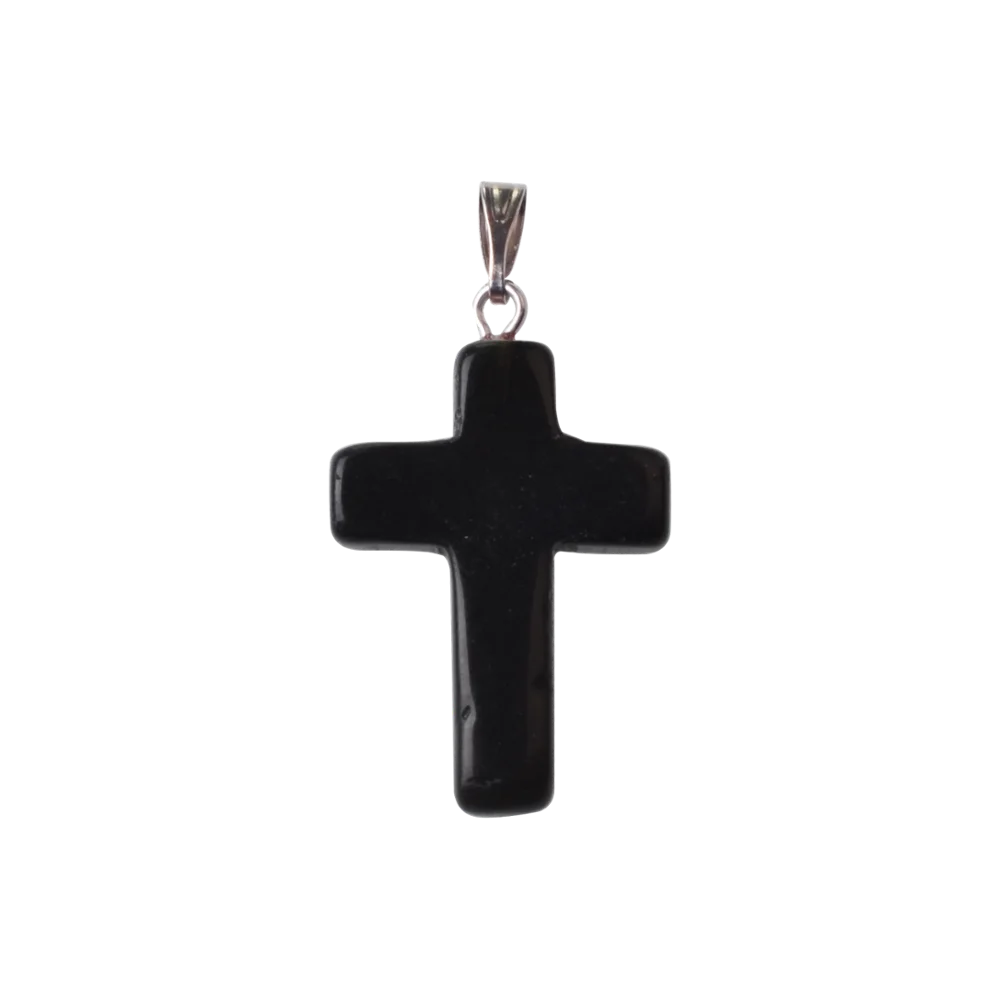 Natural Stone Cross Pendant Necklace Women Men 18inch Black Leather Cord Custom Crystal Choker Chakra Jewelry Findings