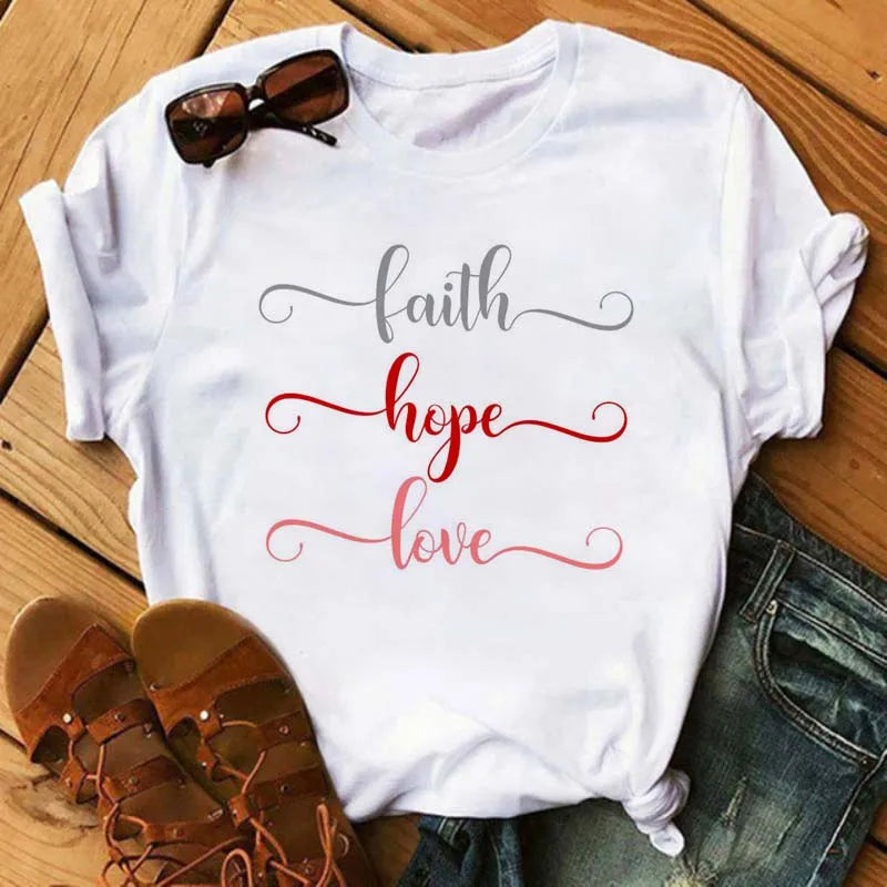 Maycaur Fashion Women T-shirt Christian Tops Harajuku Love Graphic Printed Tees Female T Shirts Casual Tees Tops Camisetas Mujer