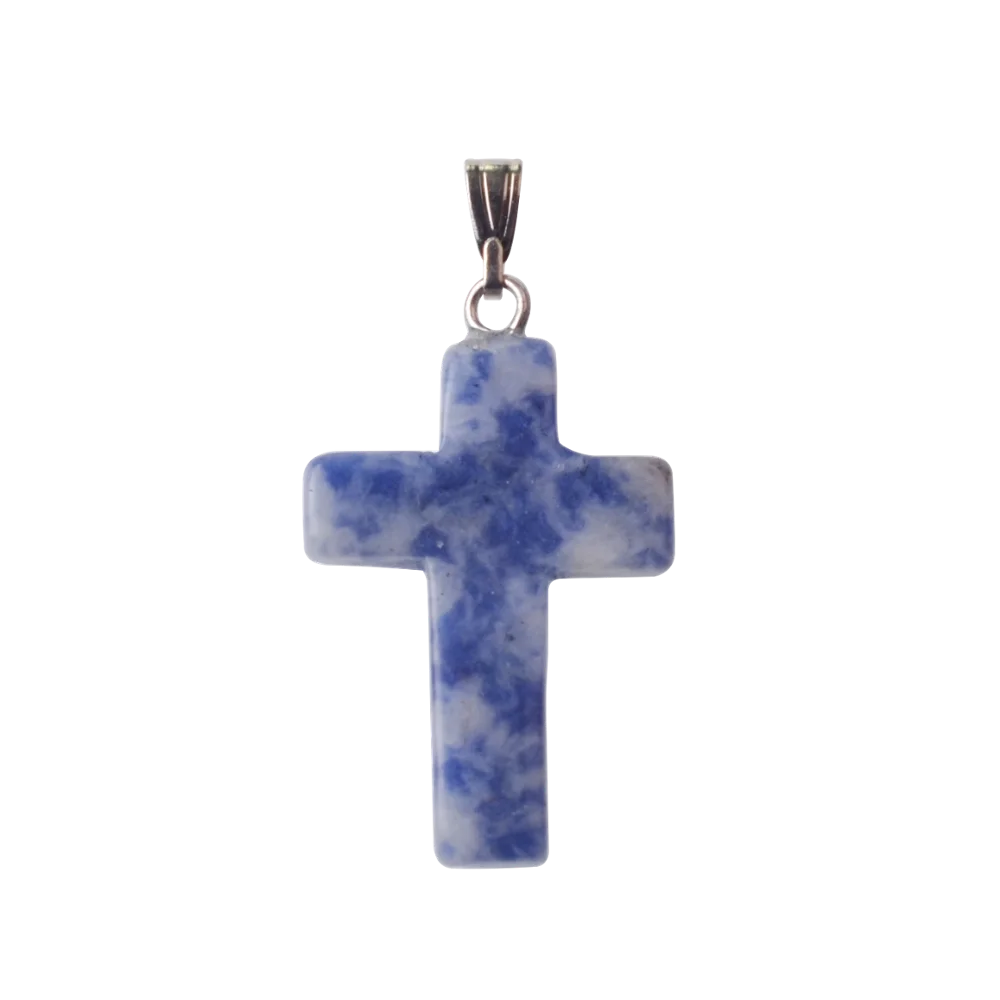 Natural Stone Cross Pendant Necklace Women Men 18inch Black Leather Cord Custom Crystal Choker Chakra Jewelry Findings