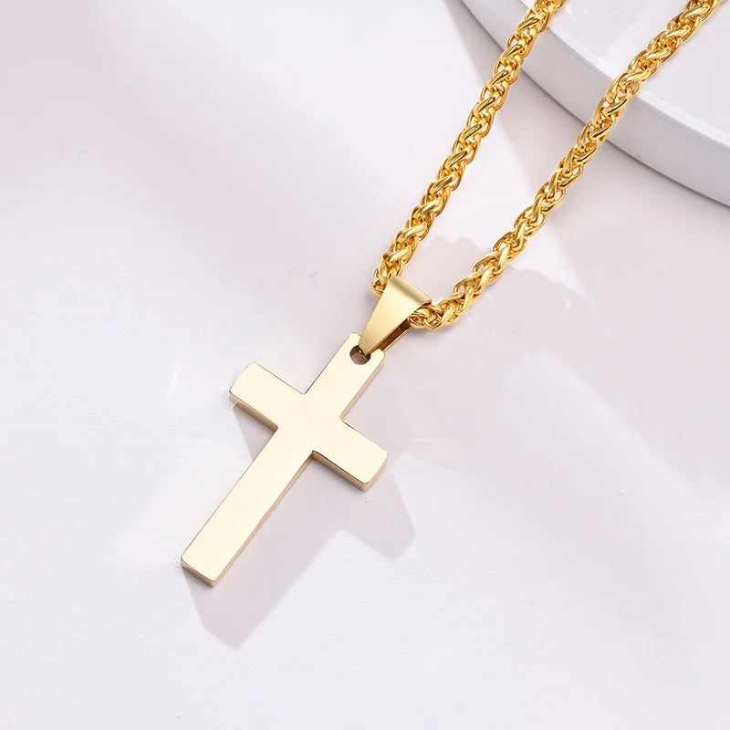 Vnox Simple Plain Cross Prayer Pendant Necklaces for Men, Anti Allergy Stainless Steel Religious Faith Collar Jewelry