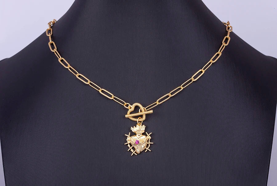 Nidin New Classic Christian Jesus Sacred Heart Pendant Men Women Catholic Religious Chain Necklace Jewelry Accessories Gift