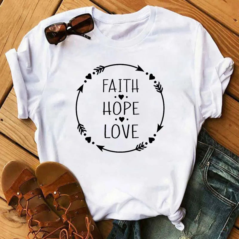 Maycaur Fashion Women T-shirt Christian Tops Harajuku Love Graphic Printed Tees Female T Shirts Casual Tees Tops Camisetas Mujer