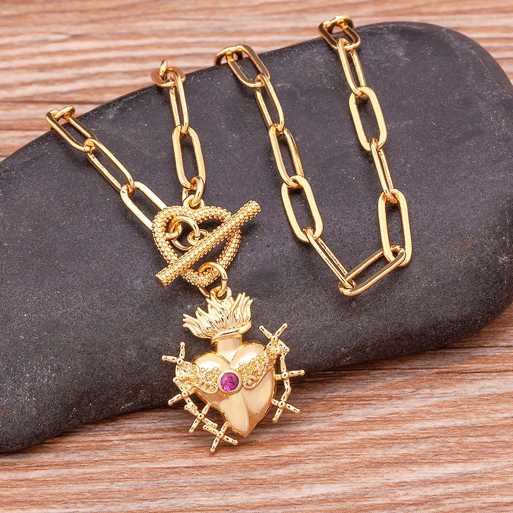 Nidin New Classic Christian Jesus Sacred Heart Pendant Men Women Catholic Religious Chain Necklace Jewelry Accessories Gift