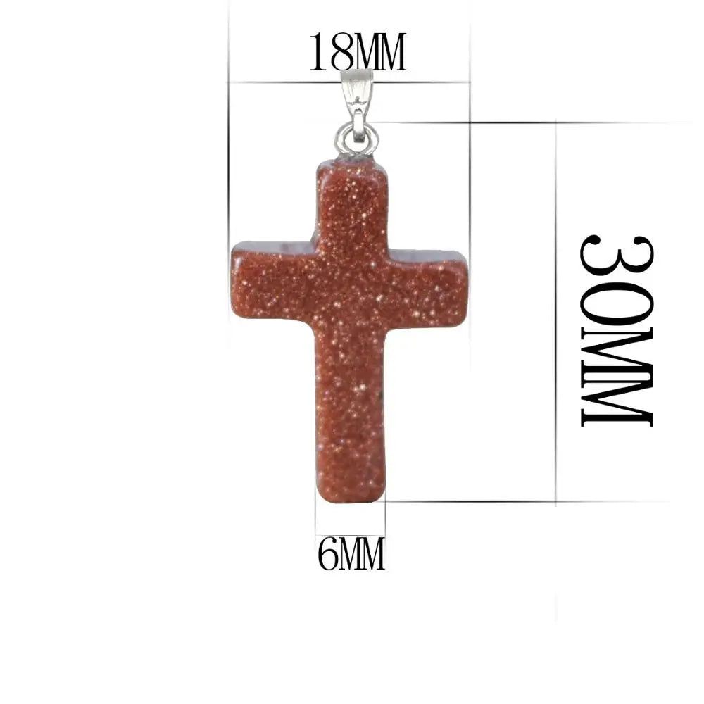 Natural Stone Cross Pendant Necklace Women Men 18inch Black Leather Cord Custom Crystal Choker Chakra Jewelry Findings