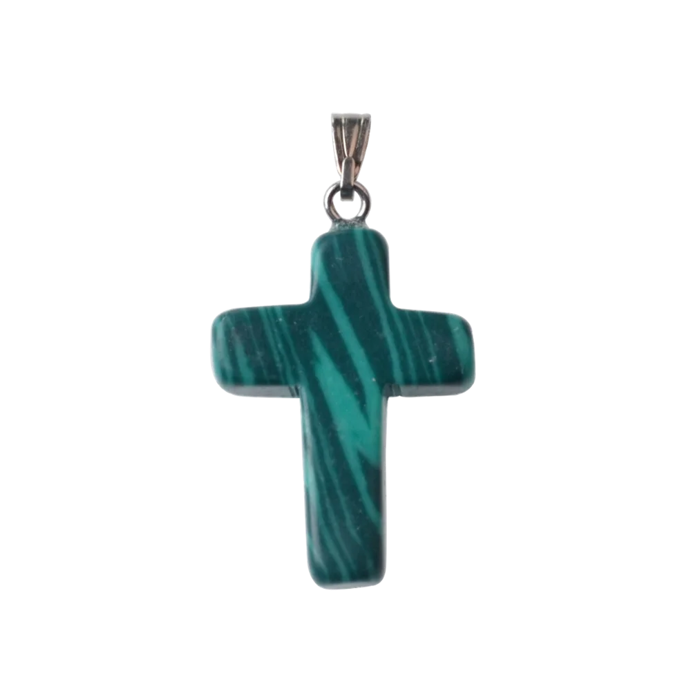Natural Stone Cross Pendant Necklace Women Men 18inch Black Leather Cord Custom Crystal Choker Chakra Jewelry Findings