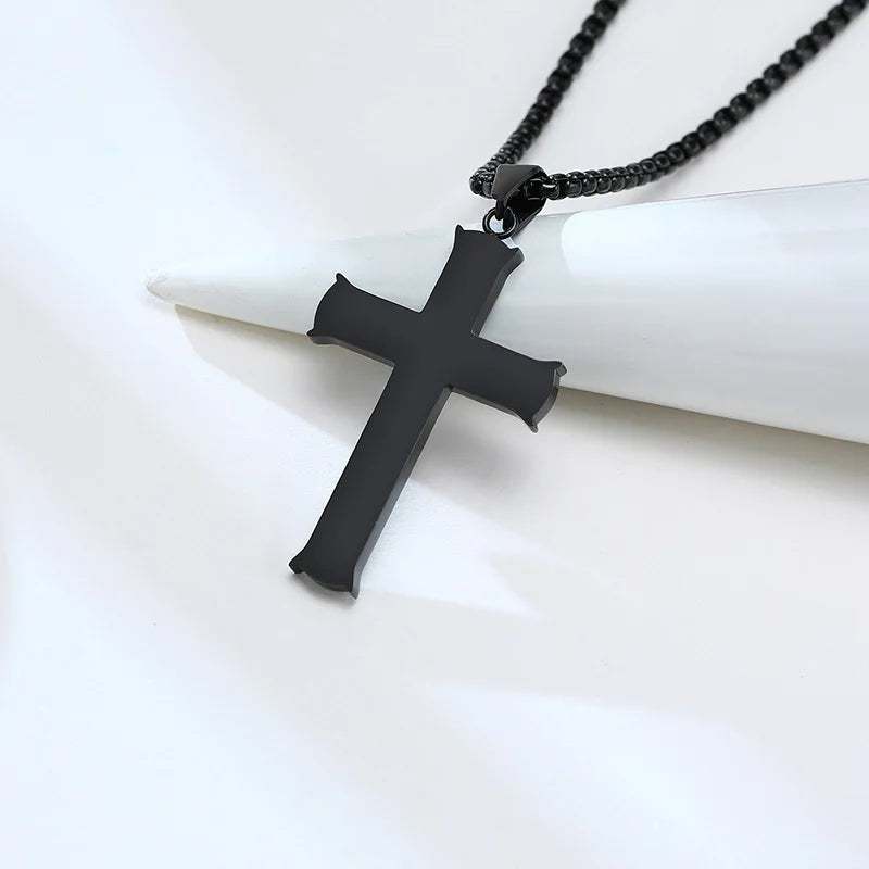 Vnox Simple Plain Cross Prayer Pendant Necklaces for Men, Anti Allergy Stainless Steel Religious Faith Collar Jewelry