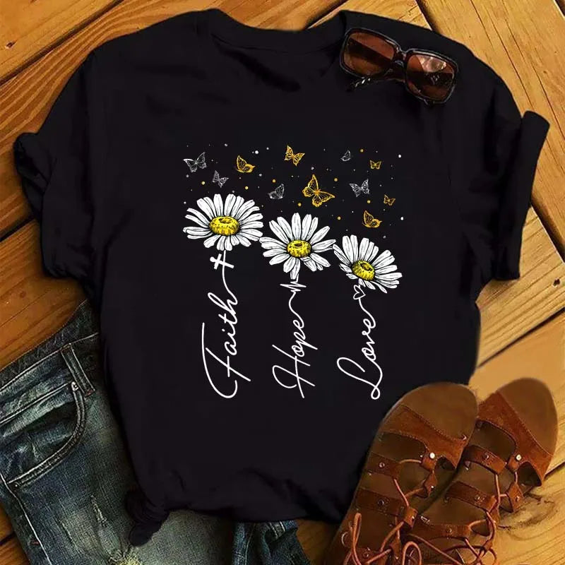Maycaur Fashion Women T-shirt Christian Tops Harajuku Love Graphic Printed Tees Female T Shirts Casual Tees Tops Camisetas Mujer