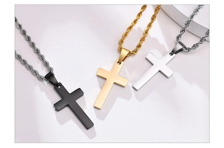 Vnox Simple Plain Cross Prayer Pendant Necklaces for Men, Anti Allergy Stainless Steel Religious Faith Collar Jewelry