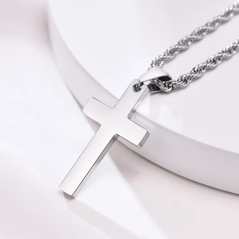 Vnox Simple Plain Cross Prayer Pendant Necklaces for Men, Anti Allergy Stainless Steel Religious Faith Collar Jewelry