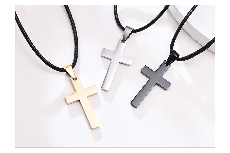 Vnox Simple Plain Cross Prayer Pendant Necklaces for Men, Anti Allergy Stainless Steel Religious Faith Collar Jewelry
