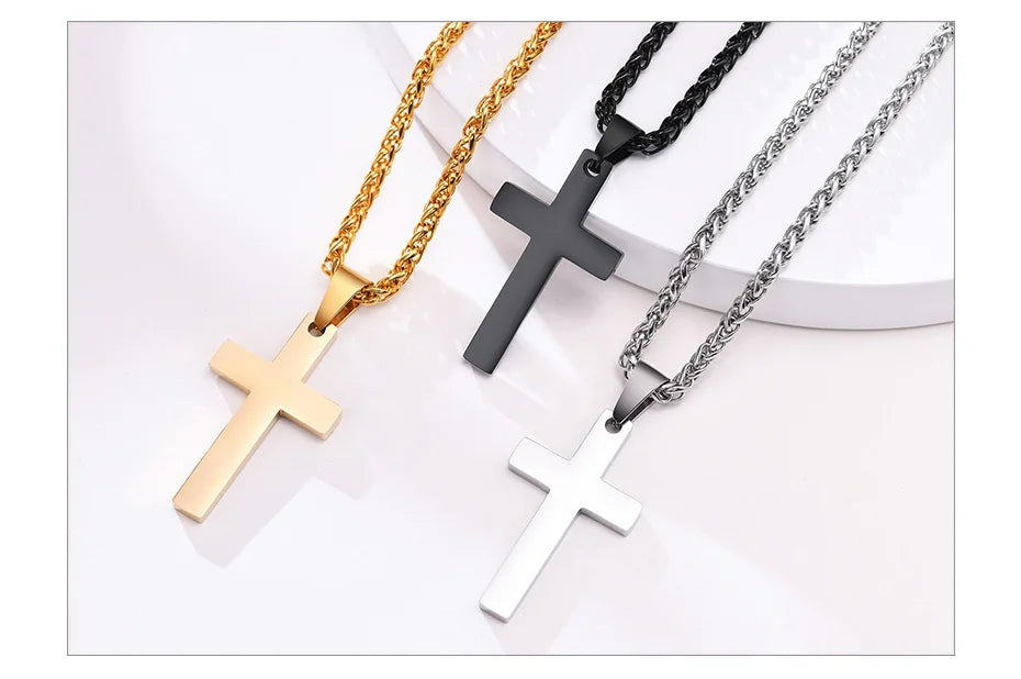 Vnox Simple Plain Cross Prayer Pendant Necklaces for Men, Anti Allergy Stainless Steel Religious Faith Collar Jewelry