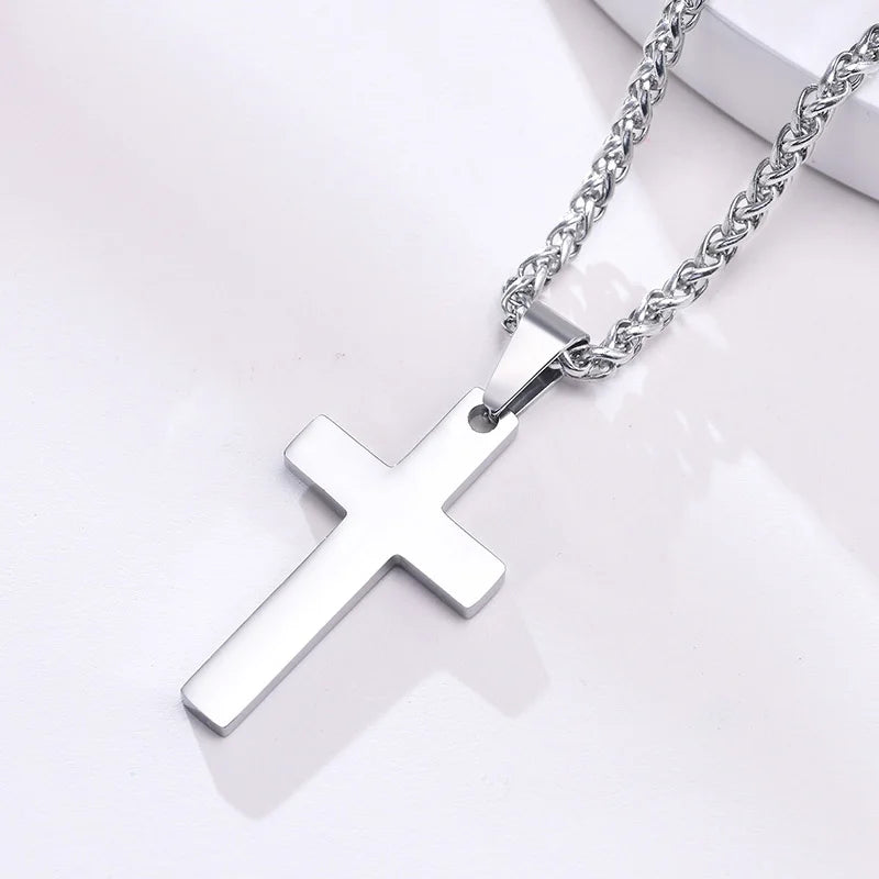 Vnox Simple Plain Cross Prayer Pendant Necklaces for Men, Anti Allergy Stainless Steel Religious Faith Collar Jewelry