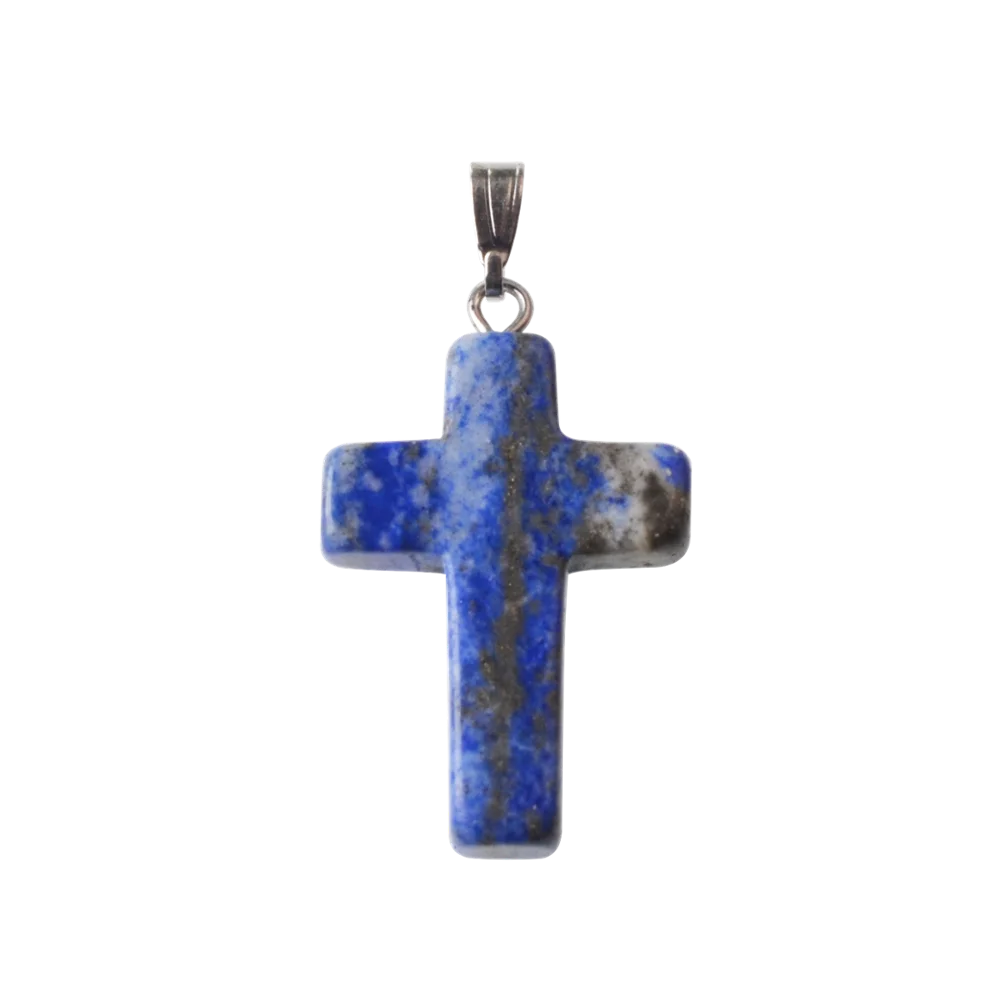 Natural Stone Cross Pendant Necklace Women Men 18inch Black Leather Cord Custom Crystal Choker Chakra Jewelry Findings