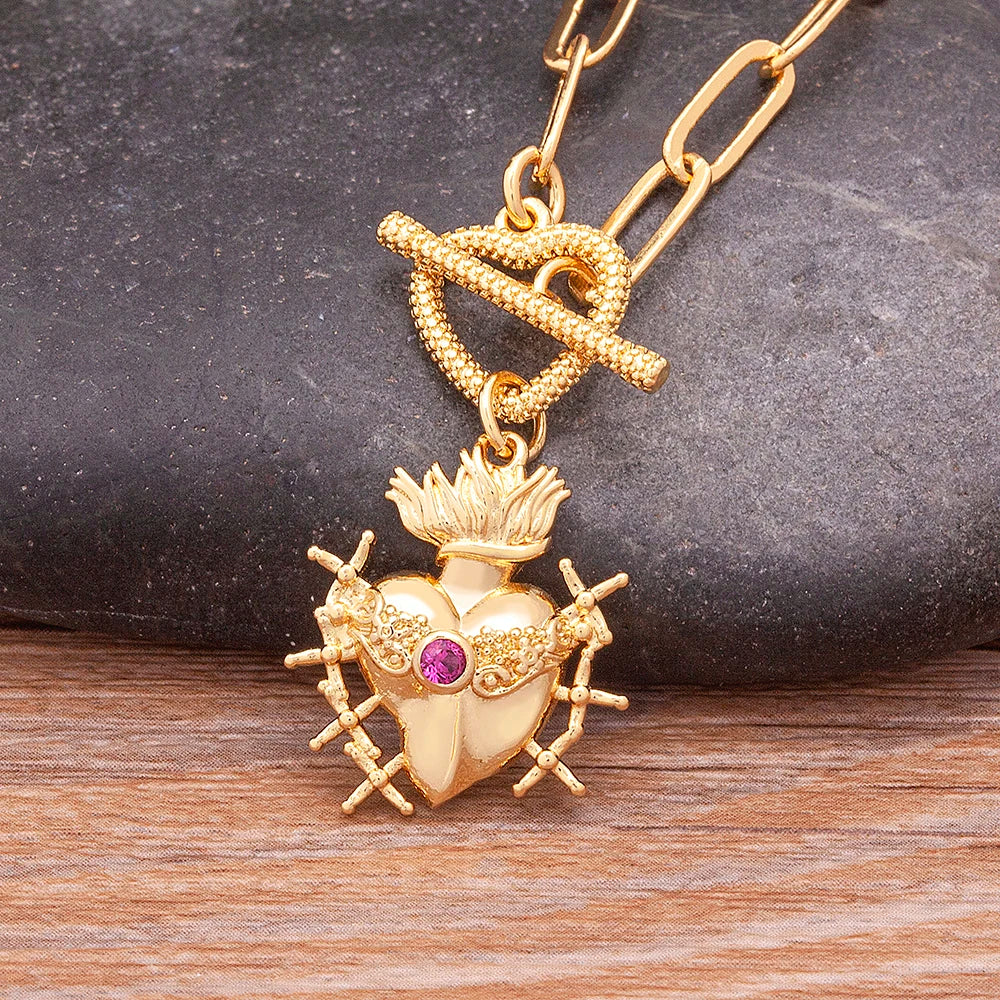 Nidin New Classic Christian Jesus Sacred Heart Pendant Men Women Catholic Religious Chain Necklace Jewelry Accessories Gift