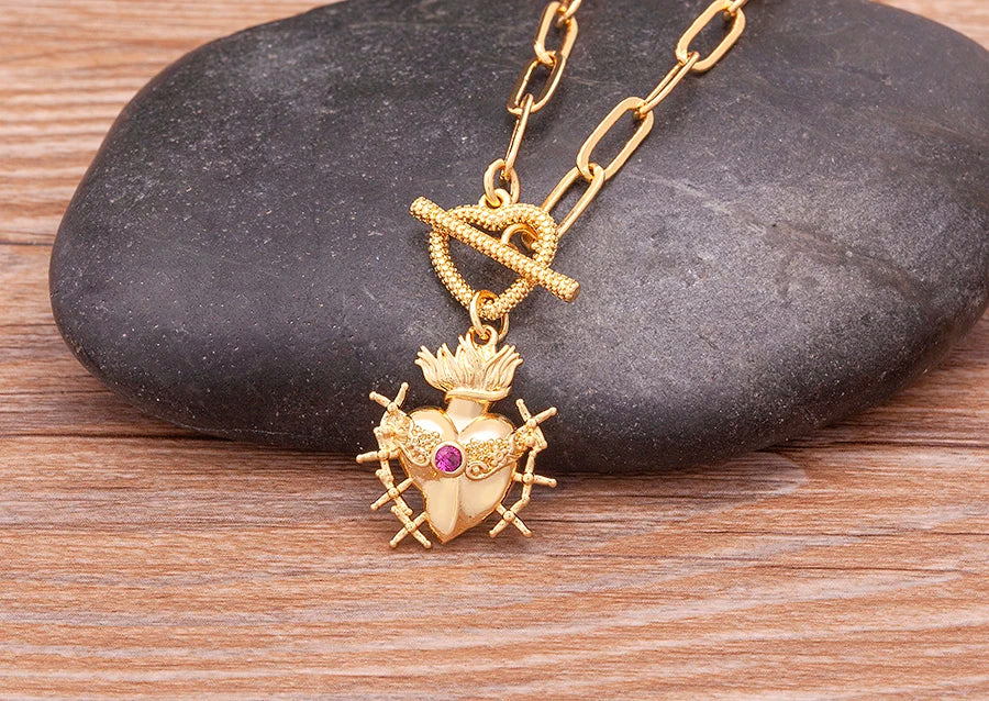 Nidin New Classic Christian Jesus Sacred Heart Pendant Men Women Catholic Religious Chain Necklace Jewelry Accessories Gift
