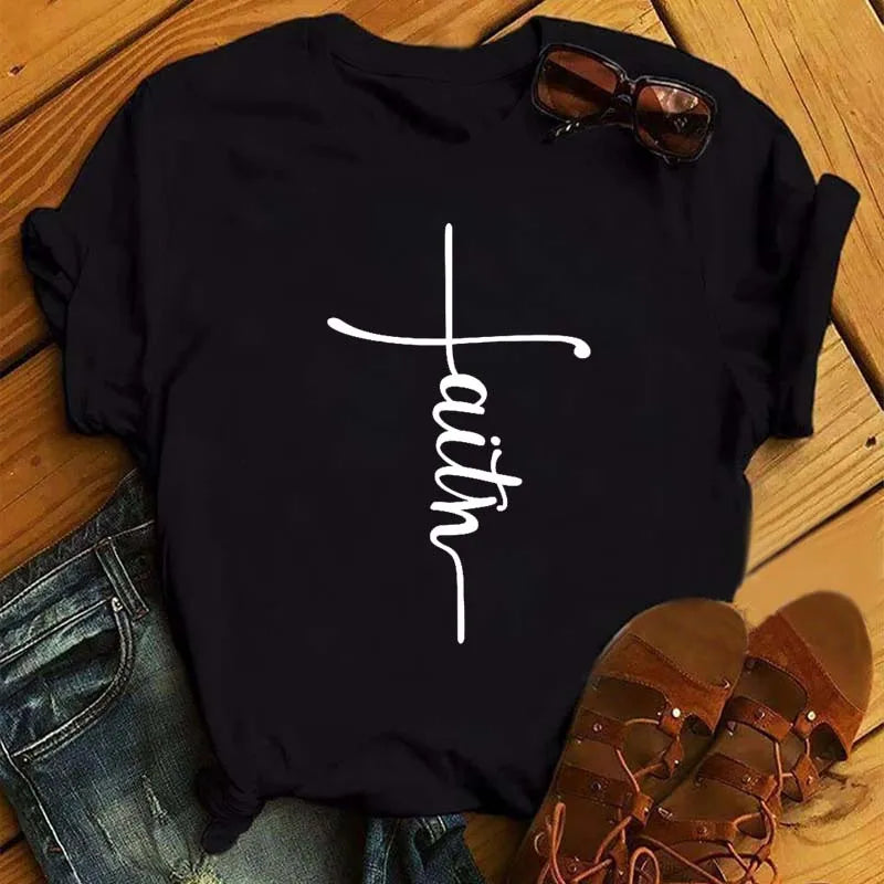 Maycaur Fashion Women T-shirt Christian Tops Harajuku Love Graphic Printed Tees Female T Shirts Casual Tees Tops Camisetas Mujer
