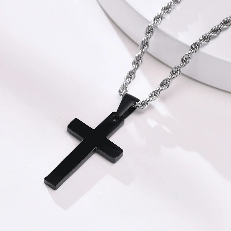 Vnox Simple Plain Cross Prayer Pendant Necklaces for Men, Anti Allergy Stainless Steel Religious Faith Collar Jewelry