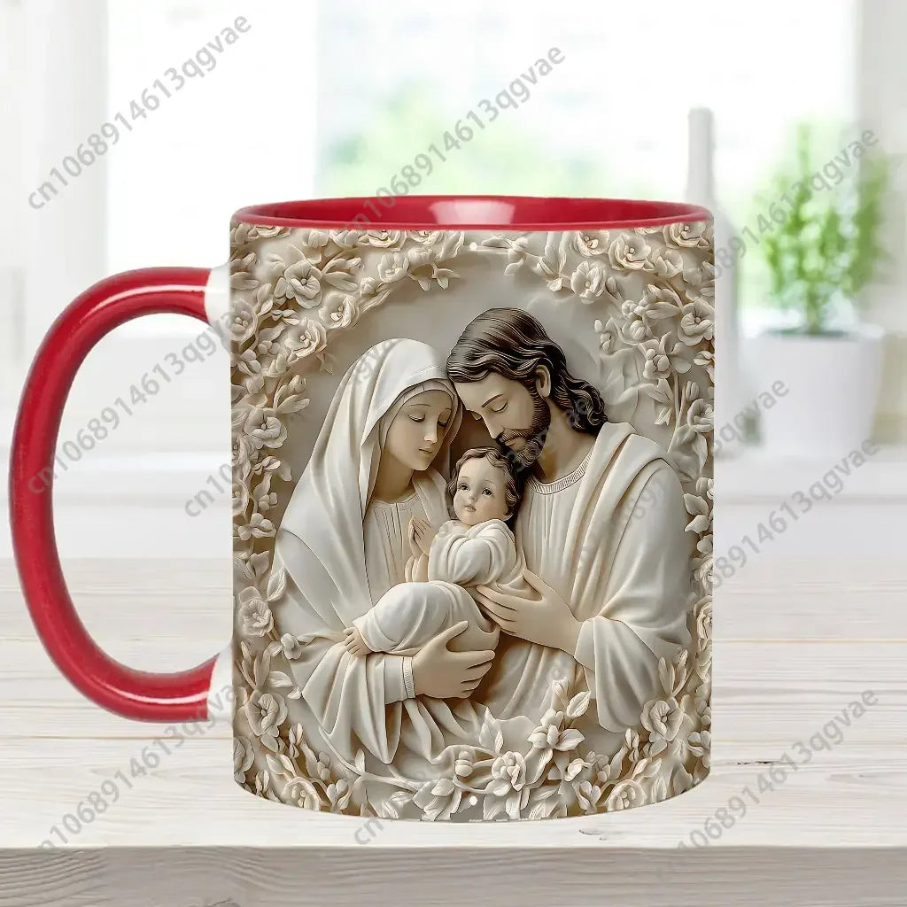 The Holy Family Coffee Mug Christian Printed Design Ceramic Mugs Ceramic Drinkware 11 Oz Ceramic Mug Beverage Cup / Water Cup