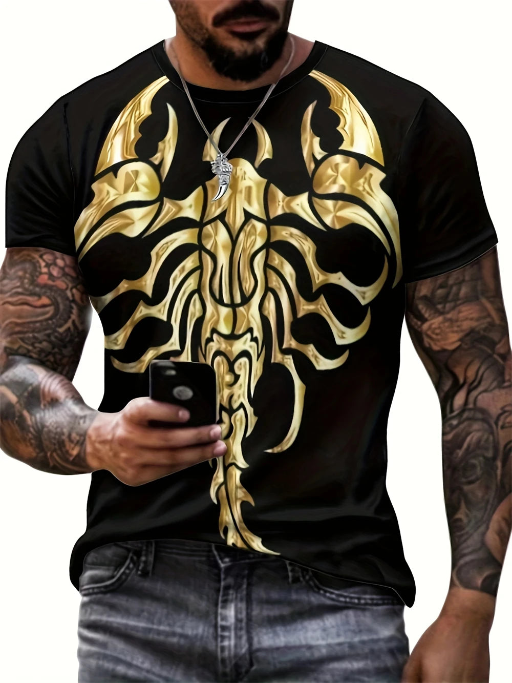 Cross Print Men's Graphic Design Crew Neck T-shirt Casual Tshirts For Summer Men's Clothing Tops For Daily Gym Workout Running
