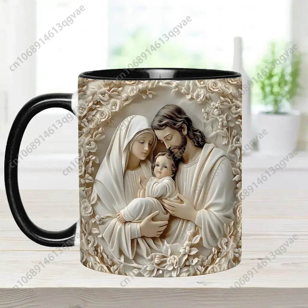 The Holy Family Coffee Mug Christian Printed Design Ceramic Mugs Ceramic Drinkware 11 Oz Ceramic Mug Beverage Cup / Water Cup