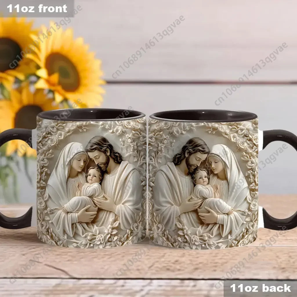 The Holy Family Coffee Mug Christian Printed Design Ceramic Mugs Ceramic Drinkware 11 Oz Ceramic Mug Beverage Cup / Water Cup