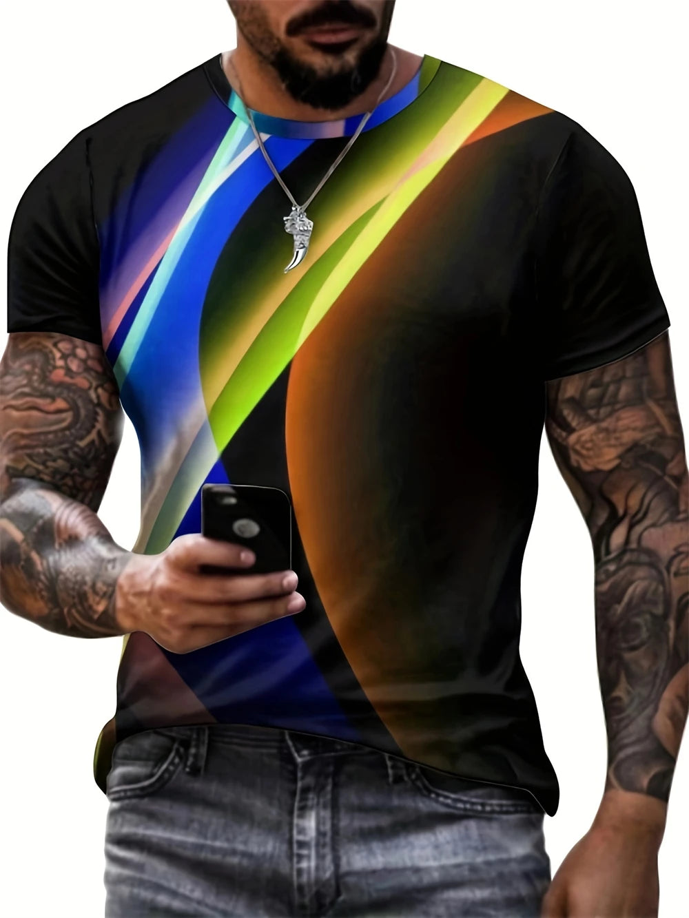 Cross Print Men's Graphic Design Crew Neck T-shirt Casual Tshirts For Summer Men's Clothing Tops For Daily Gym Workout Running