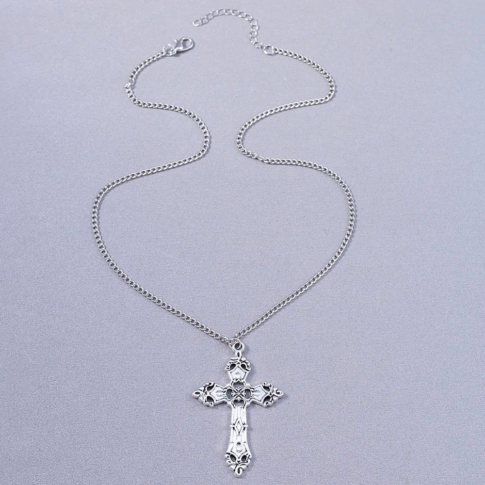 Aihua Vintage Crosses Pendant Necklace Gothic Long Chain Grunge Y2k Fashion Women Men Hip Hop Necklace