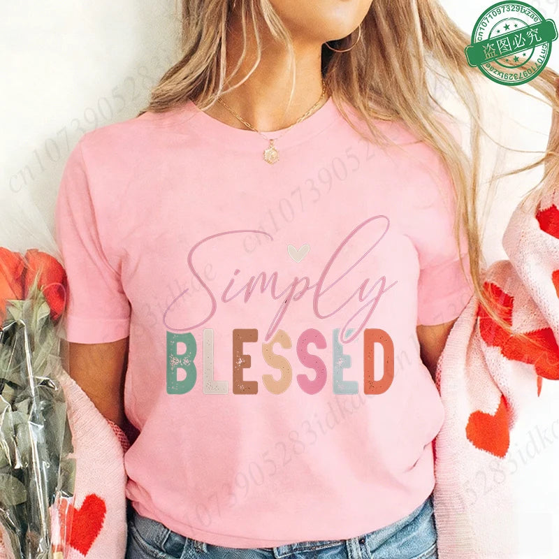 Blessed Floral Cross T-Shirt for Women, Flower Graphic Tee, Summer Short Sleeve O Neck Y2k Tops, Female Aesthetic Faith Clothing