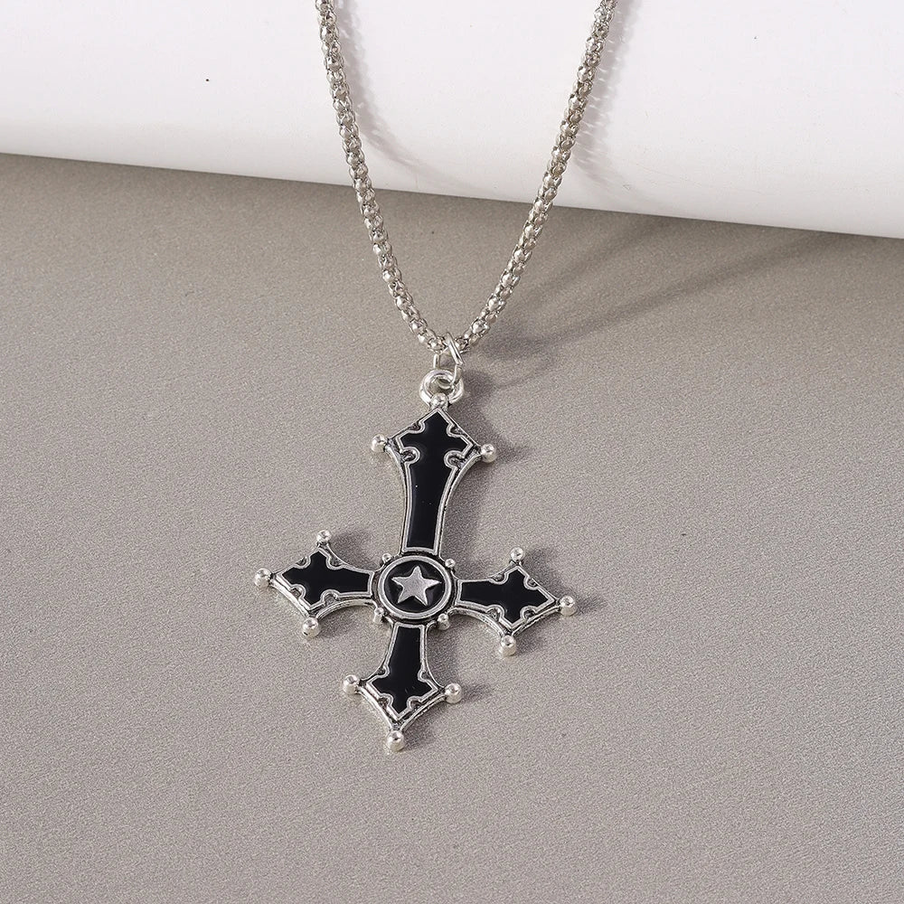 Aihua Vintage Crosses Pendant Necklace Gothic Long Chain Grunge Y2k Fashion Women Men Hip Hop Necklace