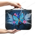 Blue Butterfly Print Leather Bible Bag for Women Men Handle Handbags Bible Hymns Bible Cover Case Carrying Storage Bags