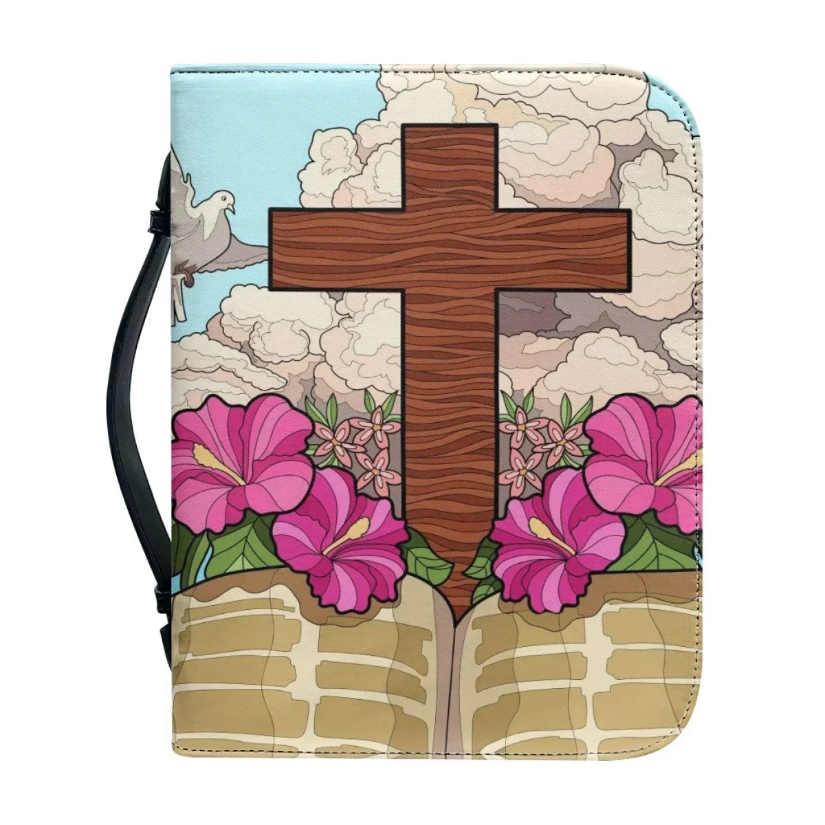 PU Leather Handbags for Women's Artistic Christian Cross Print Bible Cover Case Portable Study Book Holy Storage Boxes Custom