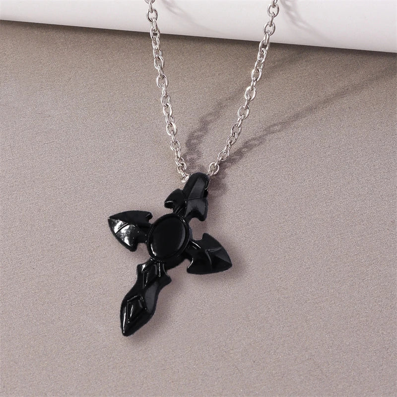 Aihua Vintage Crosses Pendant Necklace Gothic Long Chain Grunge Y2k Fashion Women Men Hip Hop Necklace