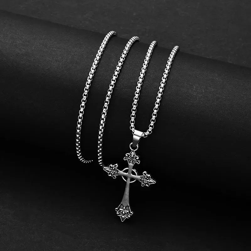 Fashion Punk Gothic Rose Cross Pendants Necklace for Women Silver Cross Choker Y2k Hip Hop Necklace Sweater Chain Gifts